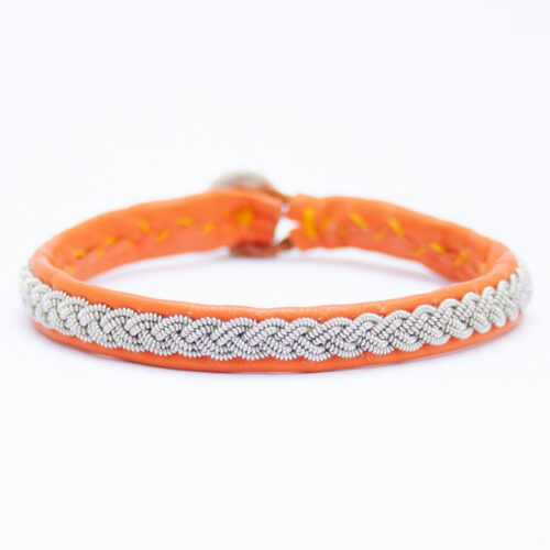 Orange Leather Silver Pewter Sámi Bracelet