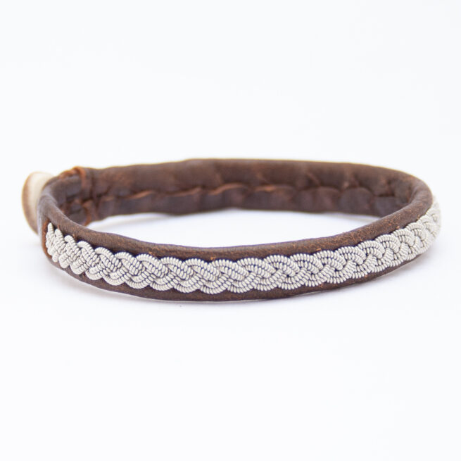 Brown Leather Silver Pewter Sámi Bracelet