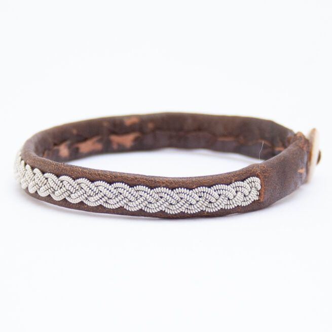 Brown Leather Silver Pewter Sámi Bracelet - Image 3