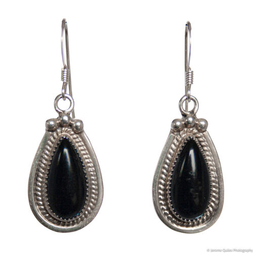 Teardrop Jet Silver Earrings