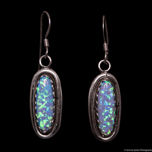 Blue Green Silver Opal Earrings