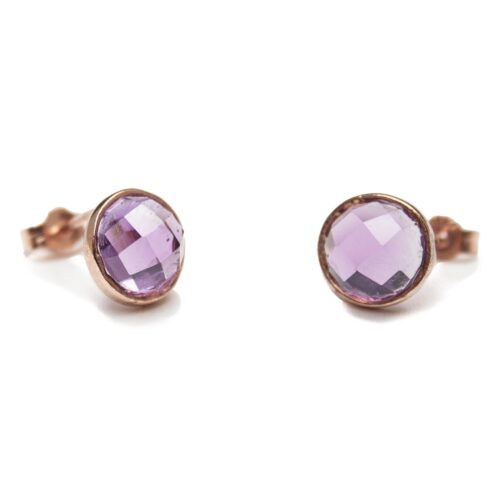 Gold Faceted Amethyst Stud Earrings