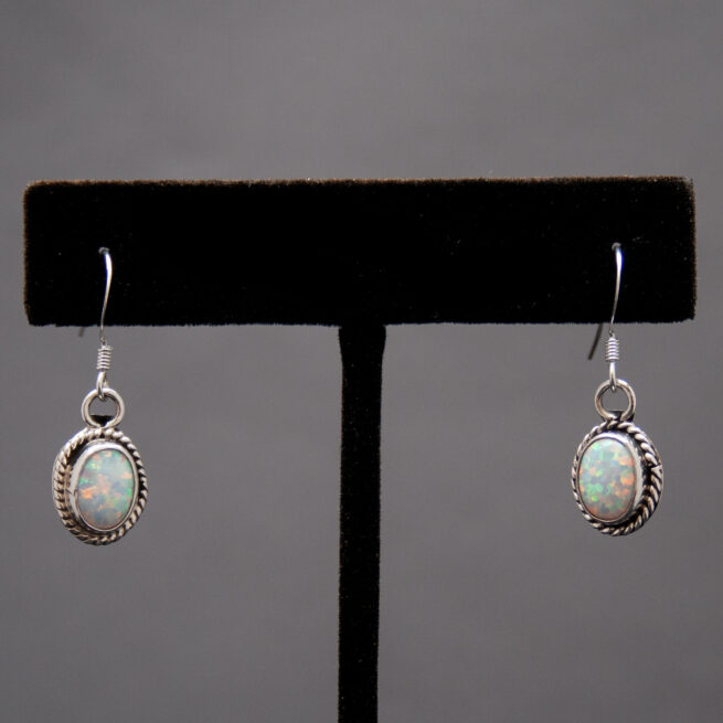 Native American Small White Opal Drop Earrings