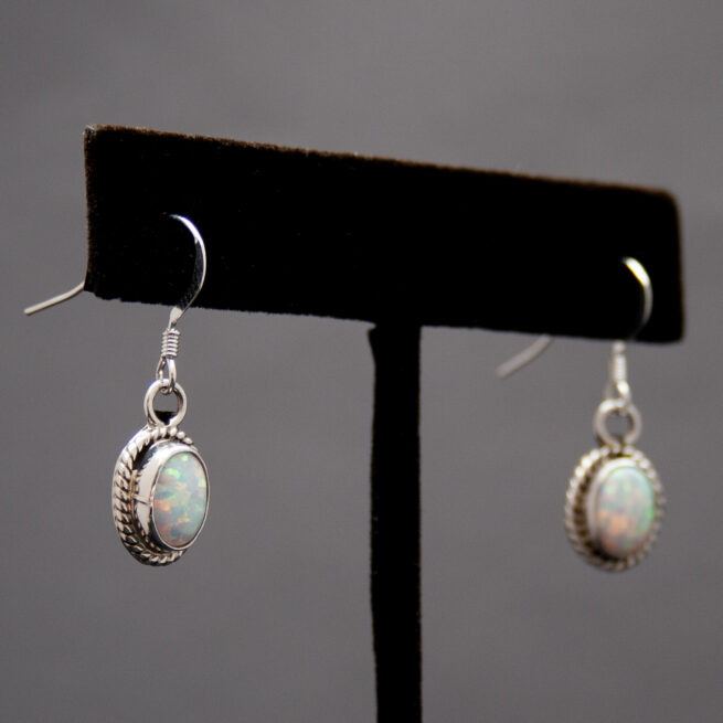 Native American Small White Opal Drop Earrings - Image 2