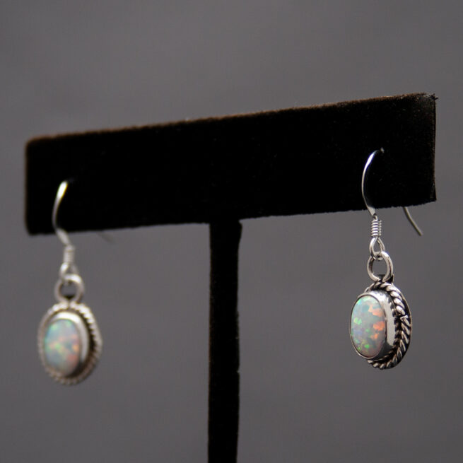 Native American Small White Opal Drop Earrings - Image 3