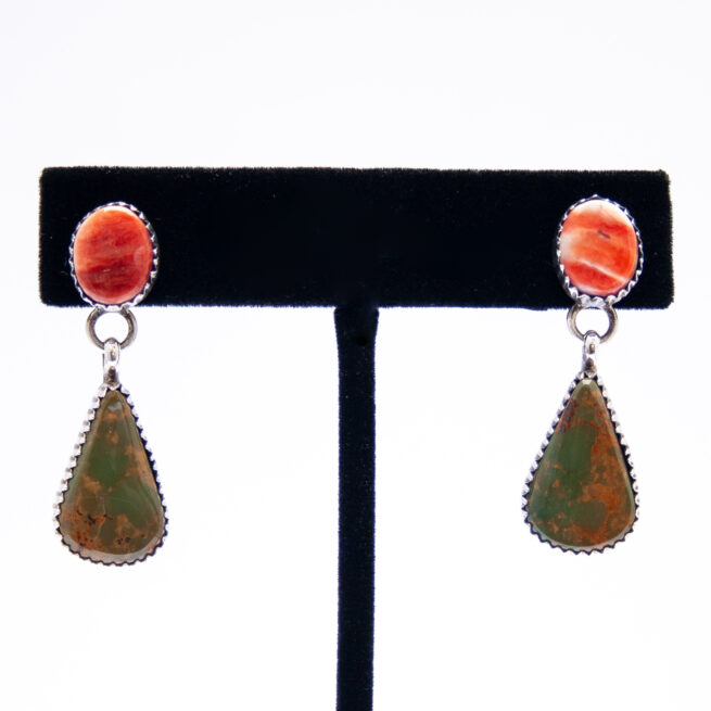 Spondylus Green Turquoise Navajo Drop Earrings