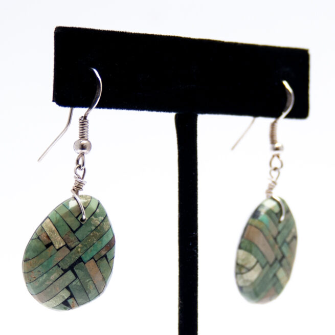Green Turquoise Inlay Shell Drop Earrings - Image 2