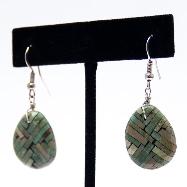 Green Turquoise Inlay Shell Drop Earrings - Image 3