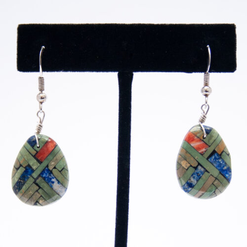 Turquoise Lapis Spondylus Inlay Shell Drop Earrings