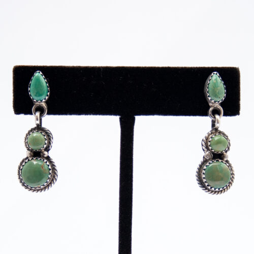 Native American Triple Green Turquoise Drop Earrings