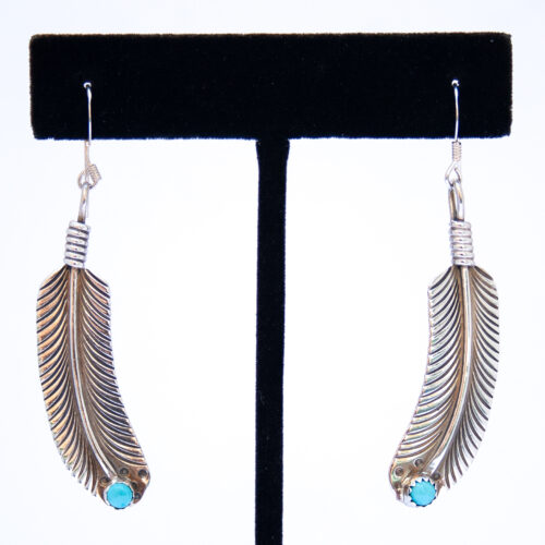 Boucles d'Oreilles Plume Argent Turquoise