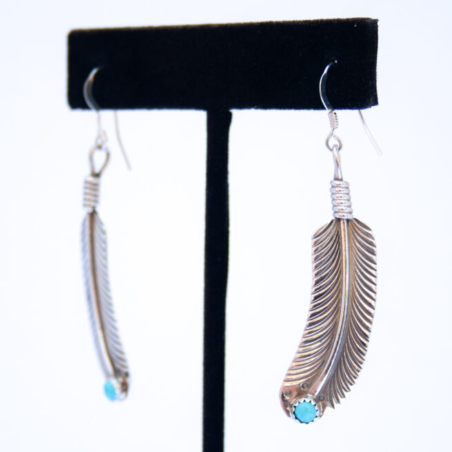 Boucles d'Oreilles Plume Argent Turquoise