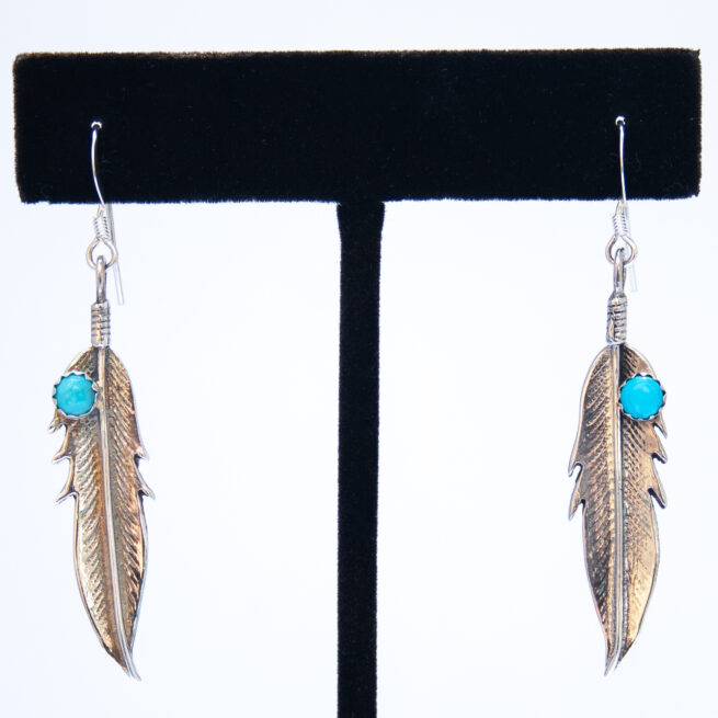 Petites Boucles d'Oreilles Plumes Turquoise