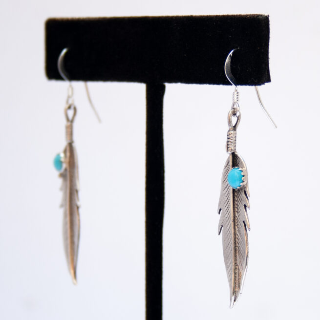Small Feather Turquoise Earrings - Image 3