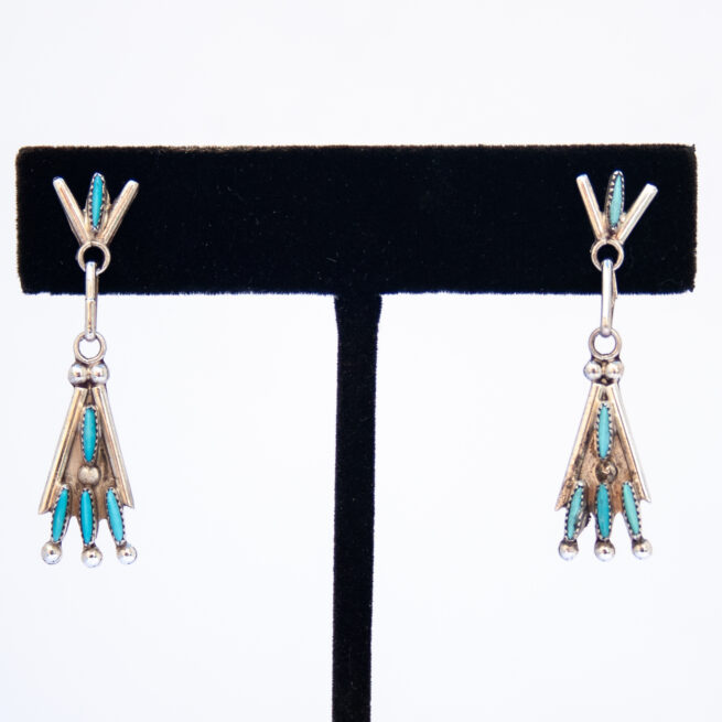 Small Turquoise Needlepoint Teepee Drop Earrings