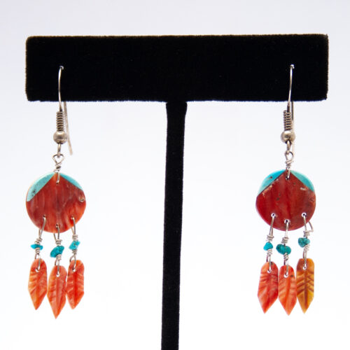 Spondylus Turquoise Spirit Shield Drop Earrings