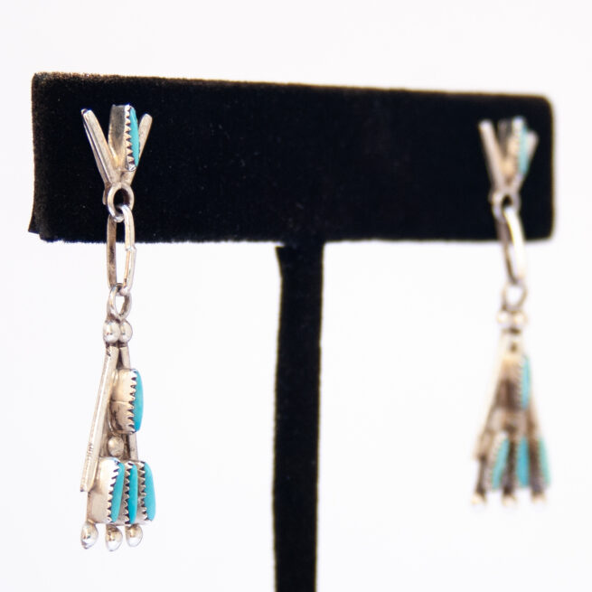 Small Turquoise Needlepoint Teepee Drop Earrings