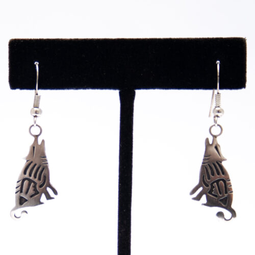 Native American Silver Coyote Drop Earrings