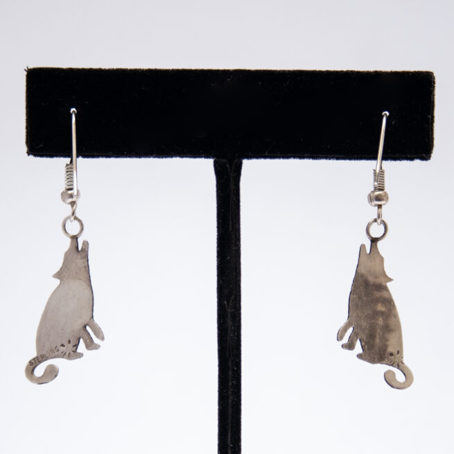 Native American Silver Coyote Drop Earrings