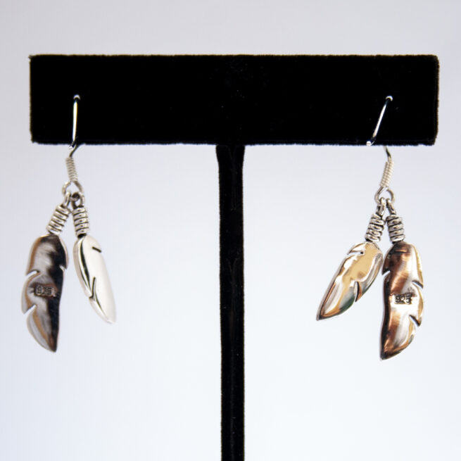 Plain Silver Double Feather Drop Earrings