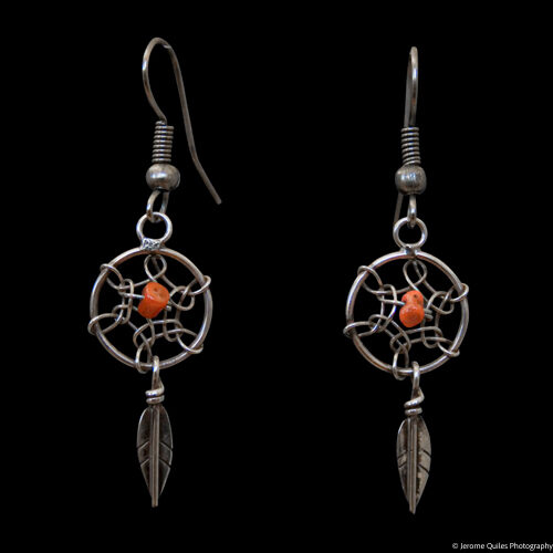 Red Coral Dream Catcher Earrings