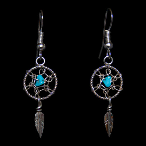 Boucles d'Oreilles Petit Attrape-Rêve Turquoise