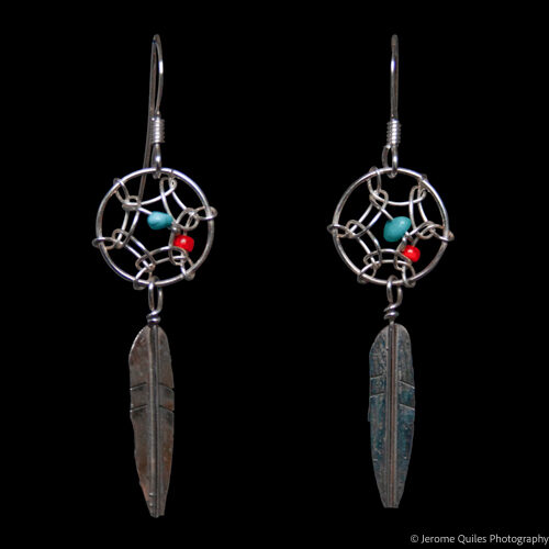 Turquoise Coral Dream Catcher Earrings