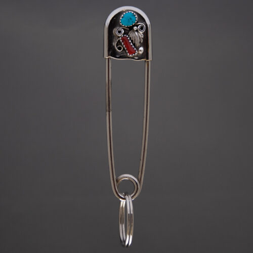 Turquoise Coral Silver Safety Pin Keyring