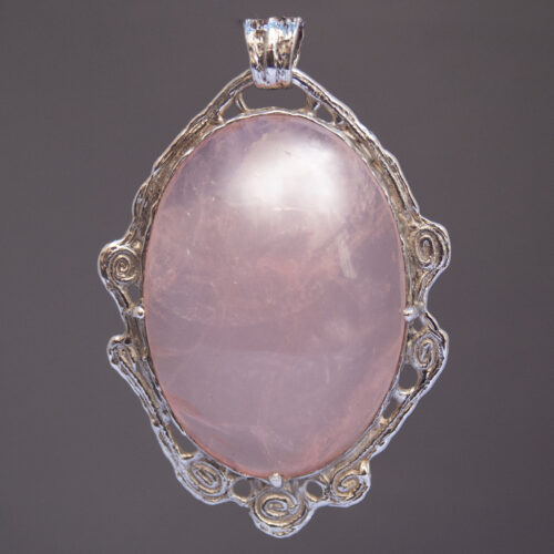 Large Rose Quartz Sterling Silver Pendant