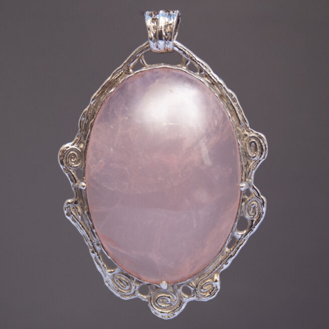 Large Rose Quartz Sterling Silver Pendant