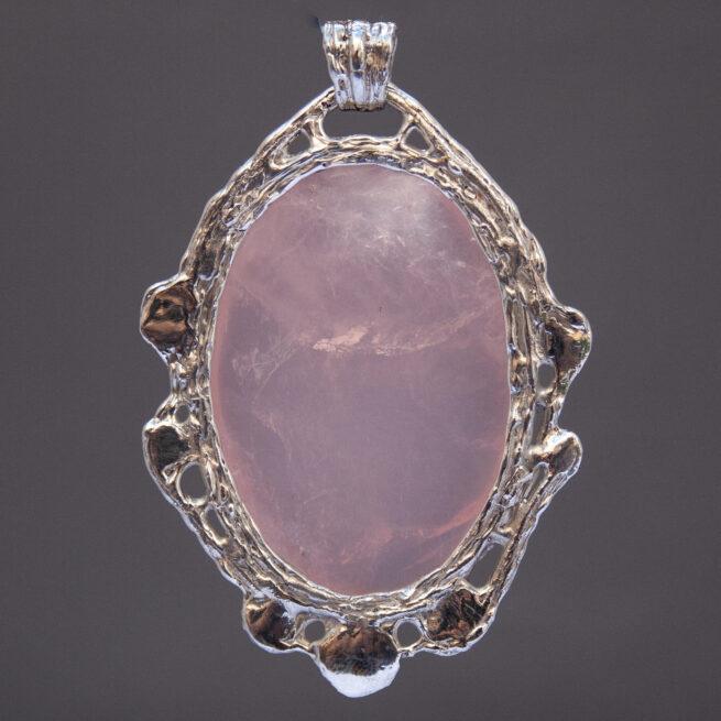 Large Rose Quartz Sterling Silver Pendant - Image 4