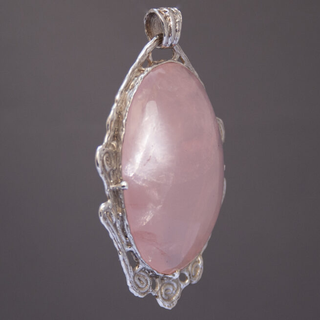 Large Rose Quartz Sterling Silver Pendant - Image 2