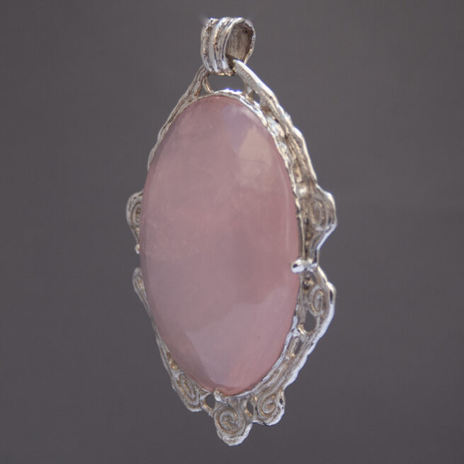 Large Rose Quartz Sterling Silver Pendant