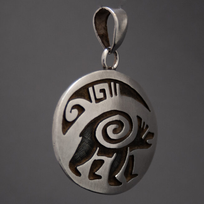 Joe Josytewa Hopi Silver Bear Pendant - Image 2