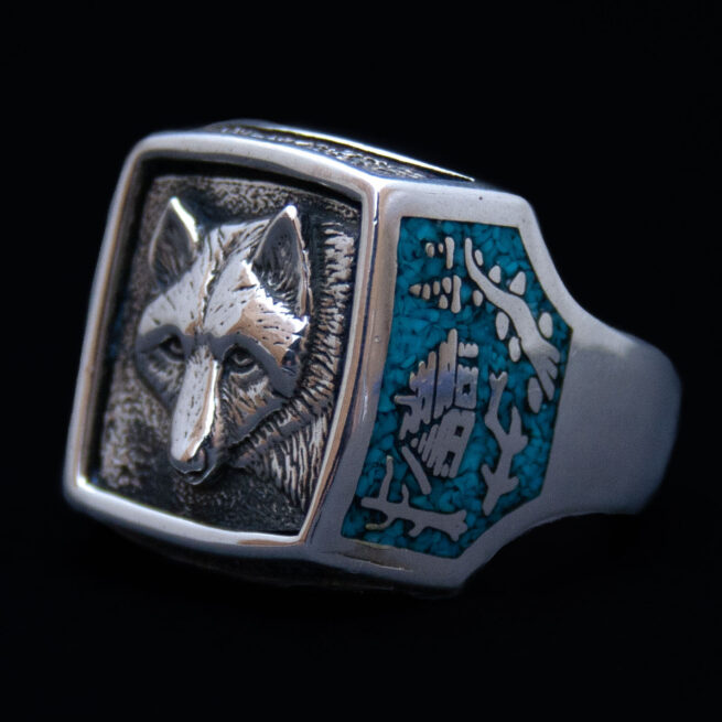 Bague Chevalière Loup Turquoise – Image 3