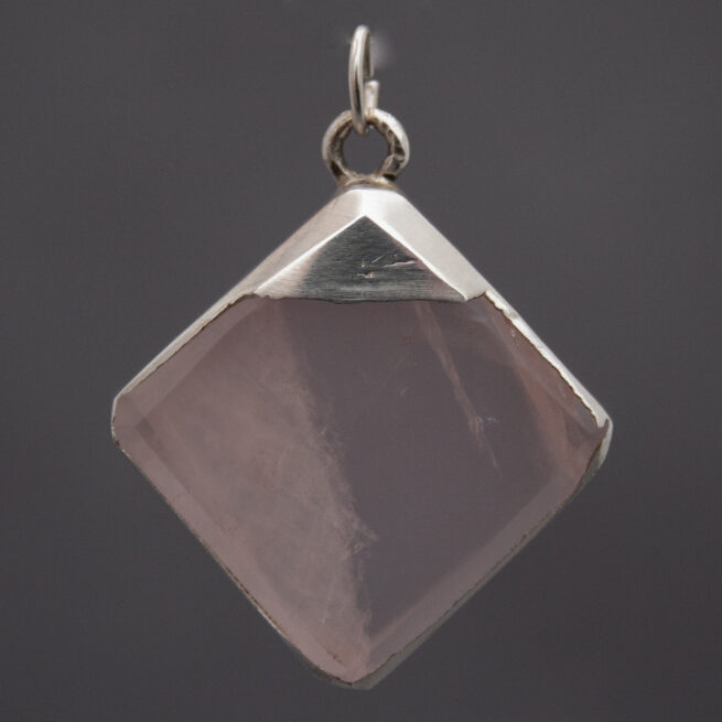 Square Rose Quartz Silver Pendant