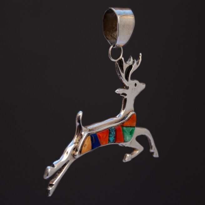 Multicolour Zuni Deer Silver Pendant