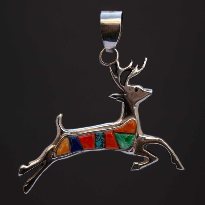 Multicolour Zuni Deer Silver Pendant