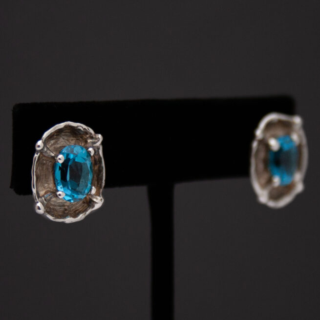 Clous d'Oreilles Argent Topaze Bleue – Image 2