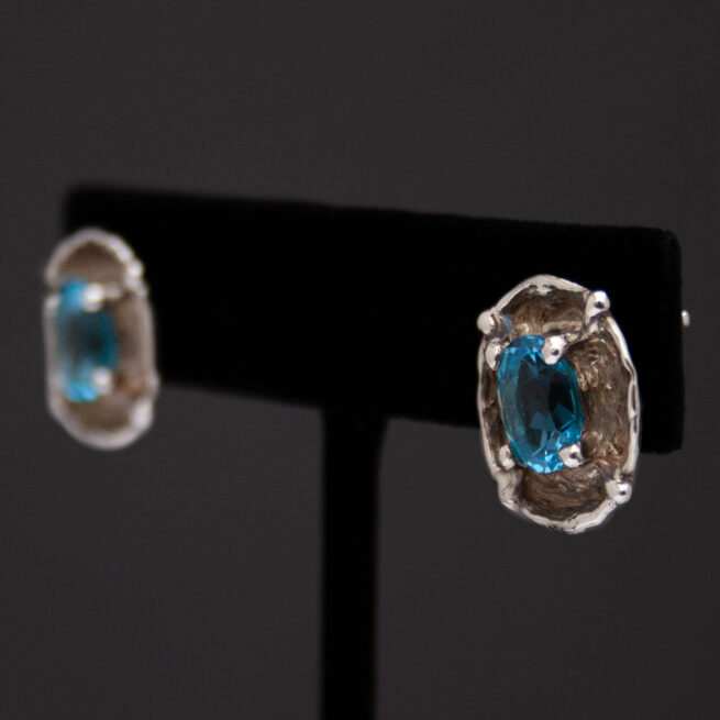 Clous d'Oreilles Argent Topaze Bleue – Image 3