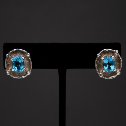 Clous d'Oreilles Argent Topaze Bleue