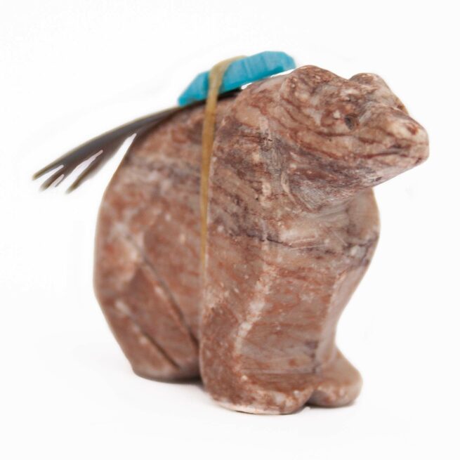 Dolomite Feather Turquoise Bear Carving - Image 3