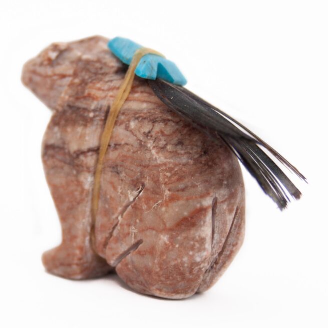 Dolomite Feather Turquoise Bear Carving - Image 4