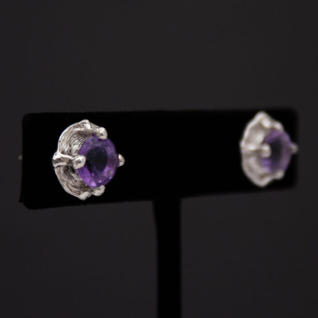 Clous d'Oreilles Argent Améthyste Facettée – Image 2