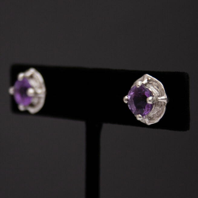 Clous d'Oreilles Argent Améthyste Facettée – Image 3