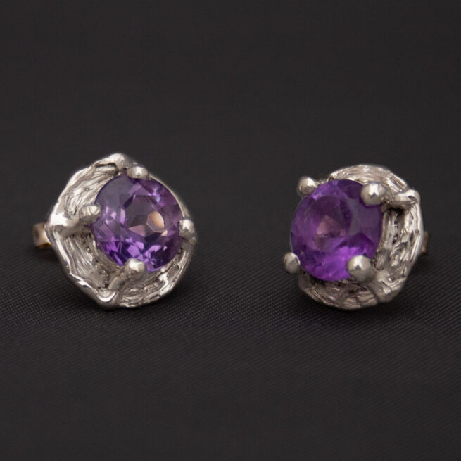 Faceted Amethyst Silver Stud Earrings