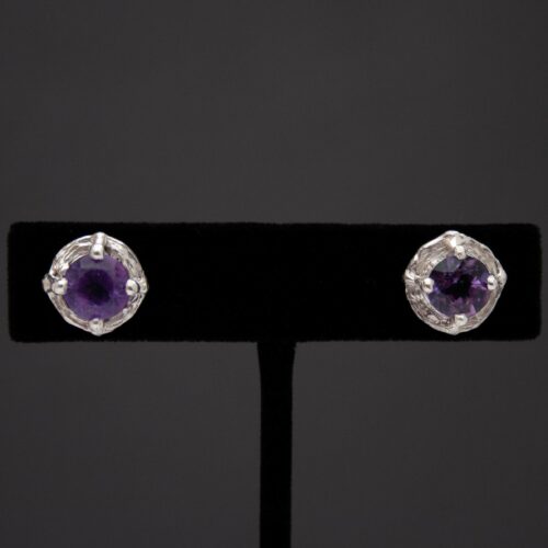 Faceted Amethyst Silver Stud Earrings