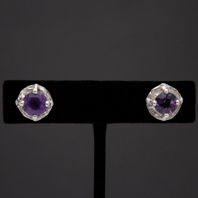 Faceted Amethyst Silver Stud Earrings