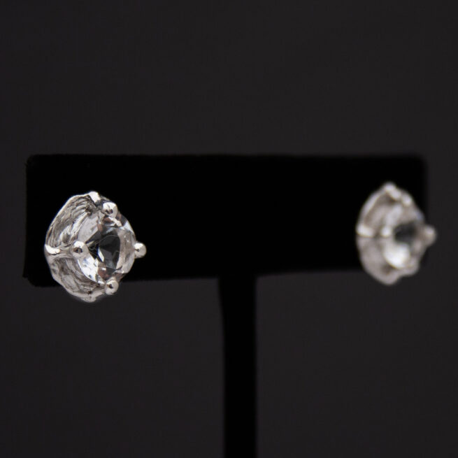Faceted Clear Quartz Silver Stud Earrings