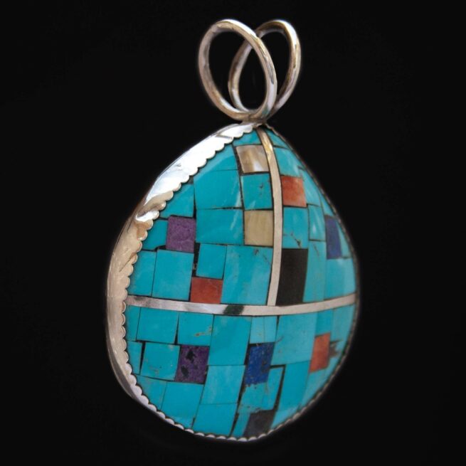 Large Turquoise Mosaic Zuni Pendant - Image 2